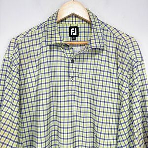 FootJoy Performance Polo Shirt Men XL‎ Yellow Purple Check Wicking Tiburon Golf